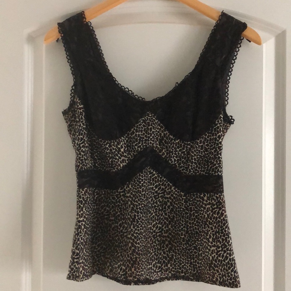 Vintage Nanette Lepore Black and Tan Leopard Print Blouse